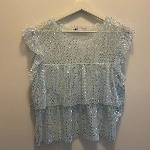Zara Sequin Ruffled Top